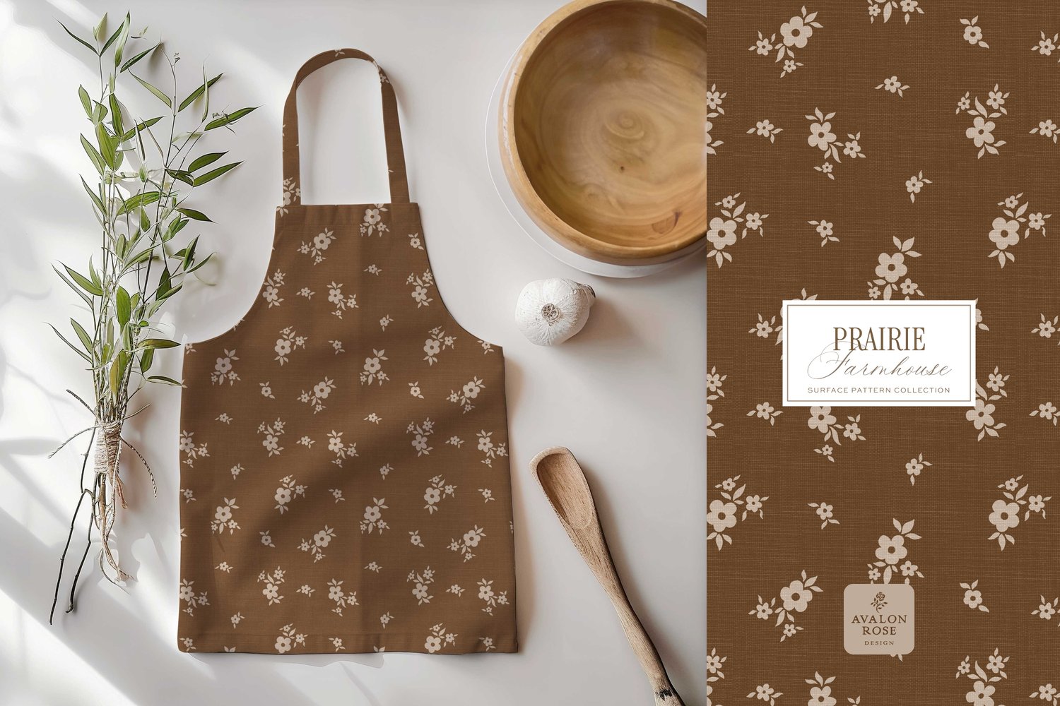 Prairie Farmhouse Surface Pattern Collection featuring brown and beige hand drawn floral designs