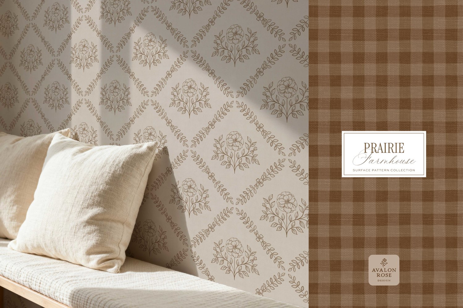 Prairie Farmhouse Surface Pattern Collection featuring brown and beige hand drawn floral designs