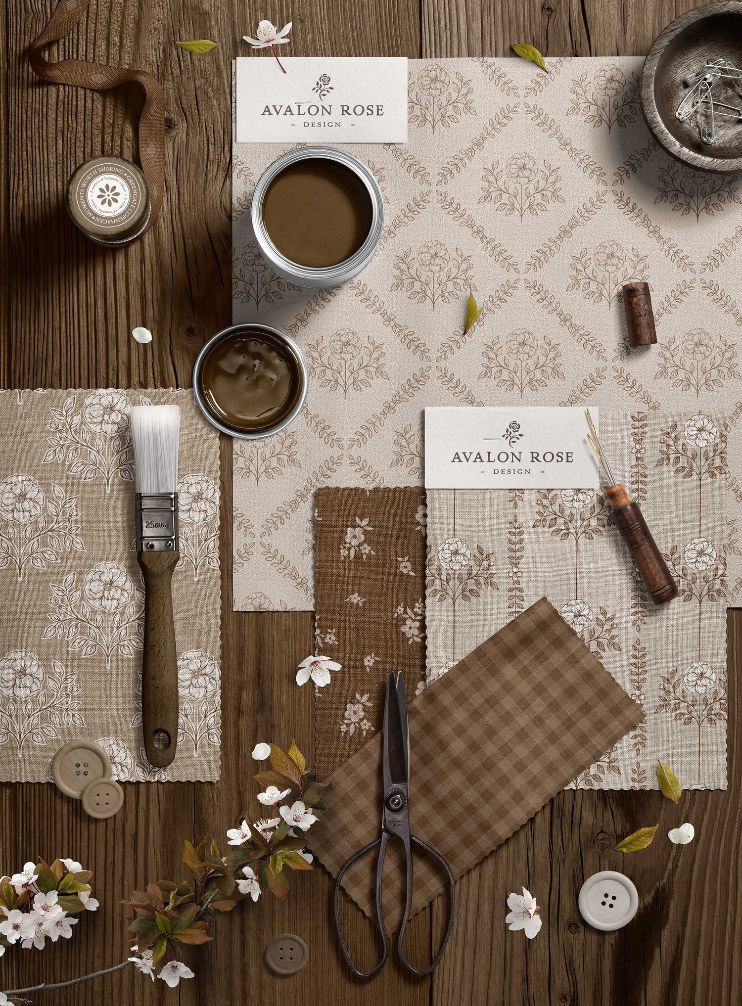 Prairie Farmhouse Surface Pattern Collection featuring brown and beige hand drawn floral designs