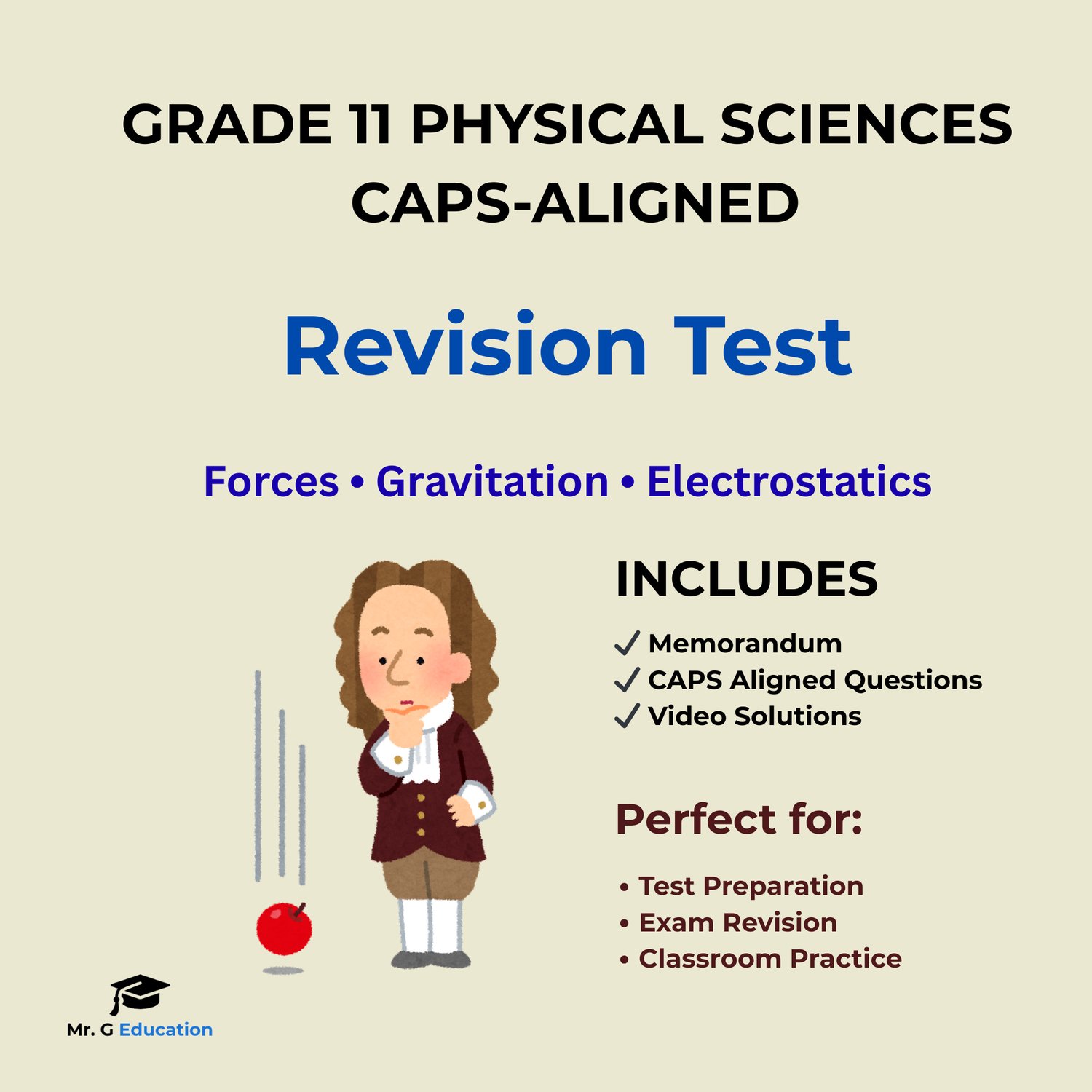 Grade 11 Physical Sciences revision test overview covering forces gravitation and electrostatics with video solutions