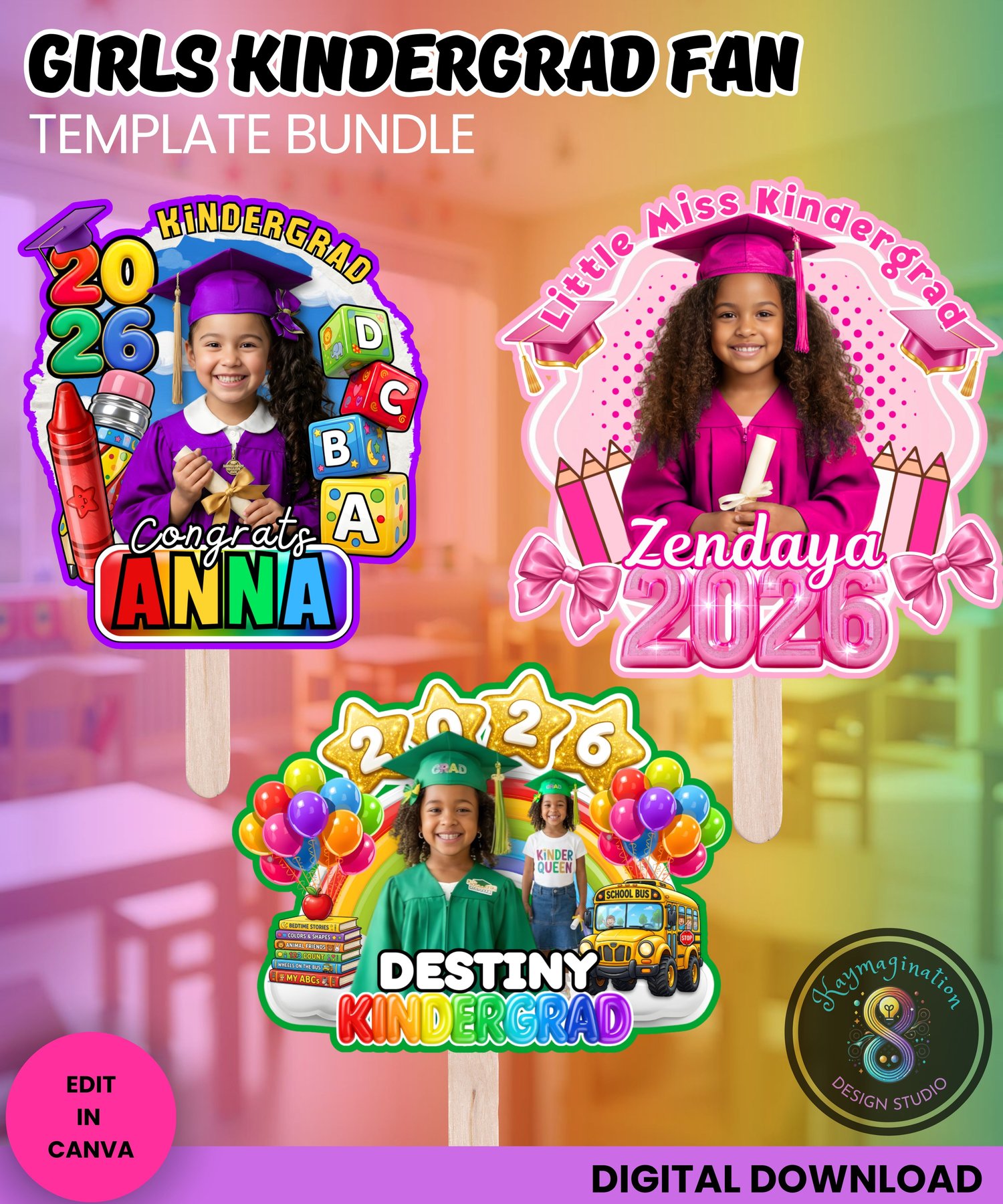 kindergarten graduation fan, kinder grad fan template, graduation fan template, kindergarten graduation template, class of 2026 kindergarten, grad fan canva template, kindergarten party decor, graduation celebration template, kids graduation fan, editable