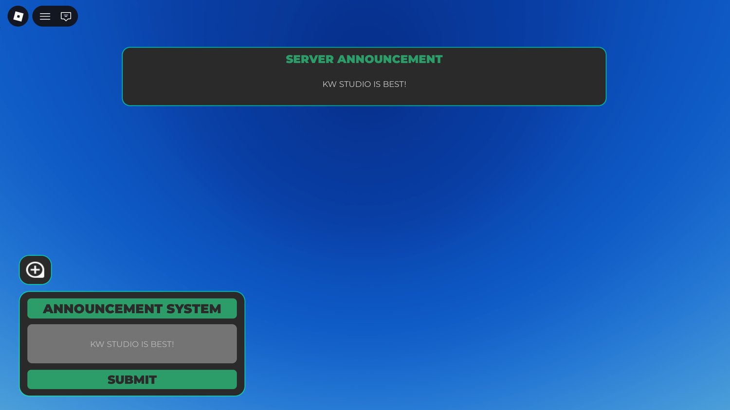Roblox announcement system UI interface