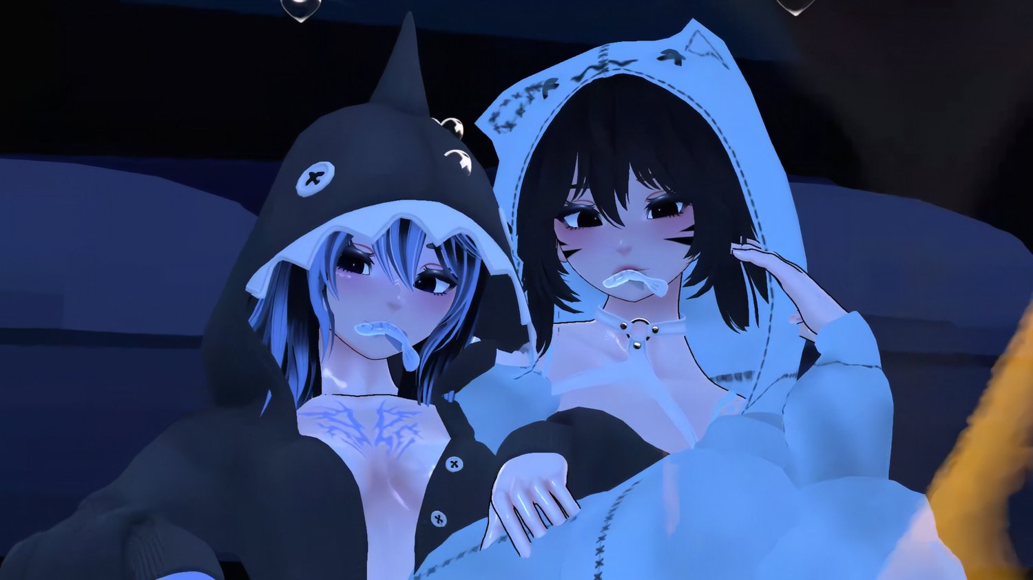 a photo of meow meow and bitey together