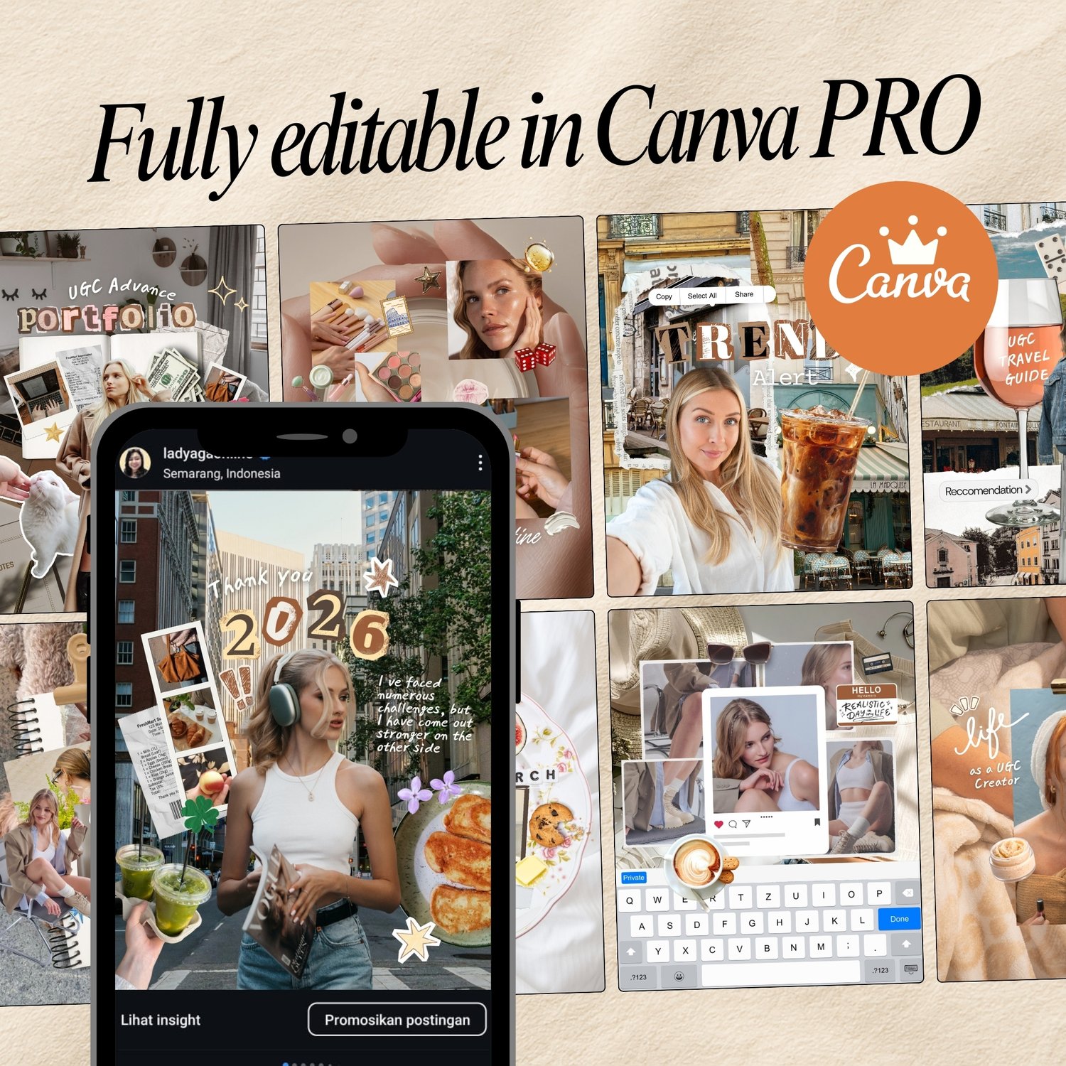 Digital scrapbook instagram post template for UGC creator editable on canva pro