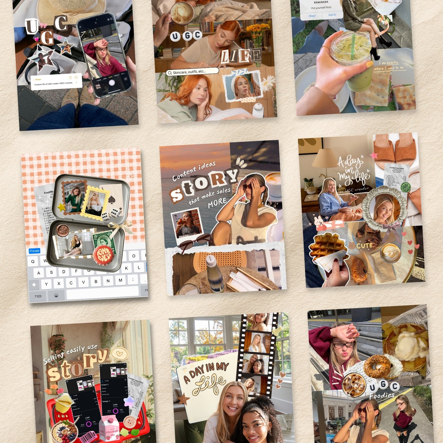 Digital scrapbook instagram post template for UGC creator editable use canva pro