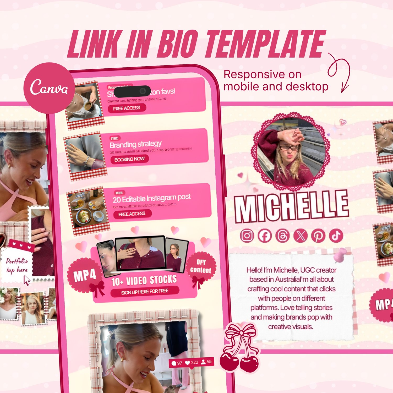 link in bio landing page website canva template UGC creator