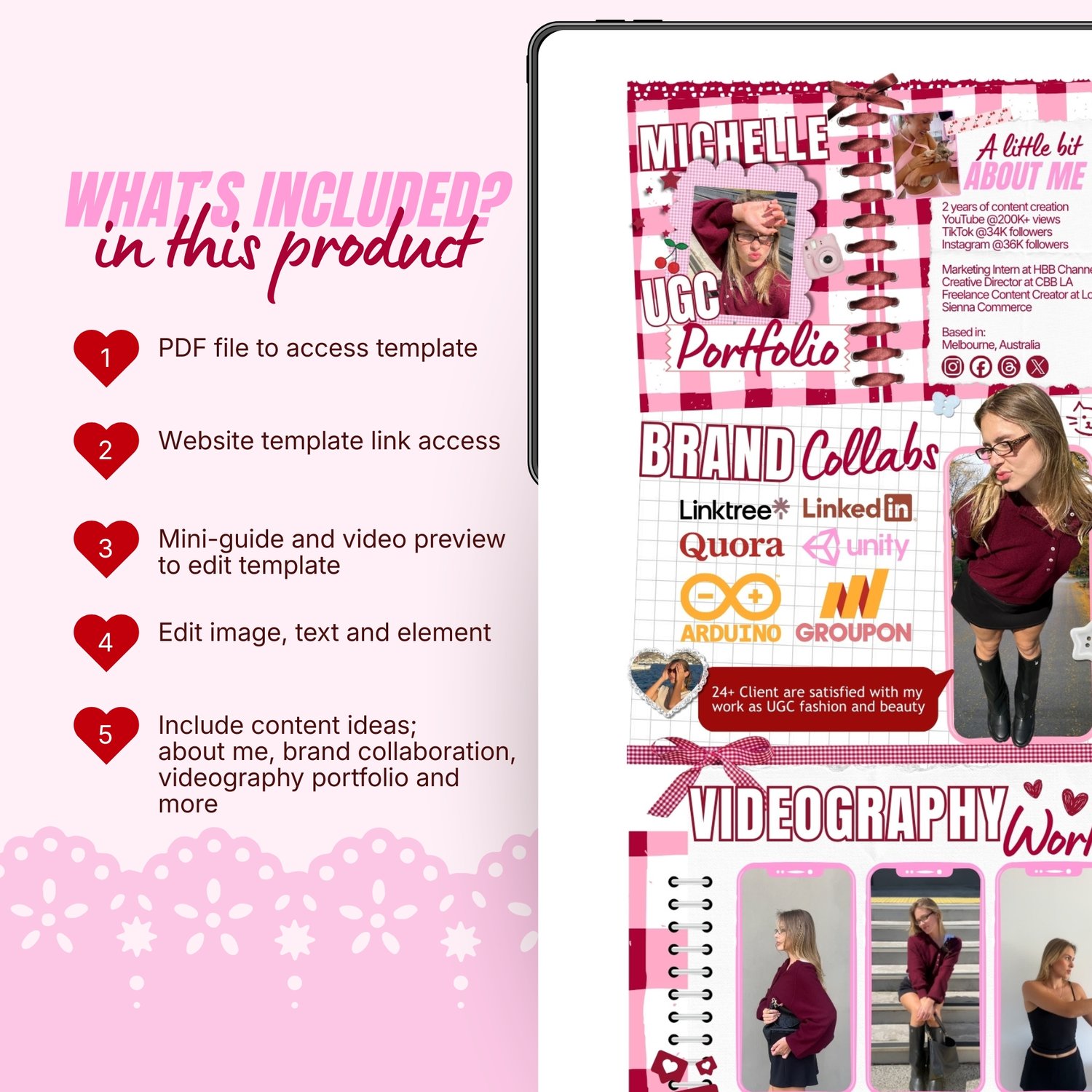 UGC Portfolio Website Cherry Pink Canva Template Responsive on mobile and desktop