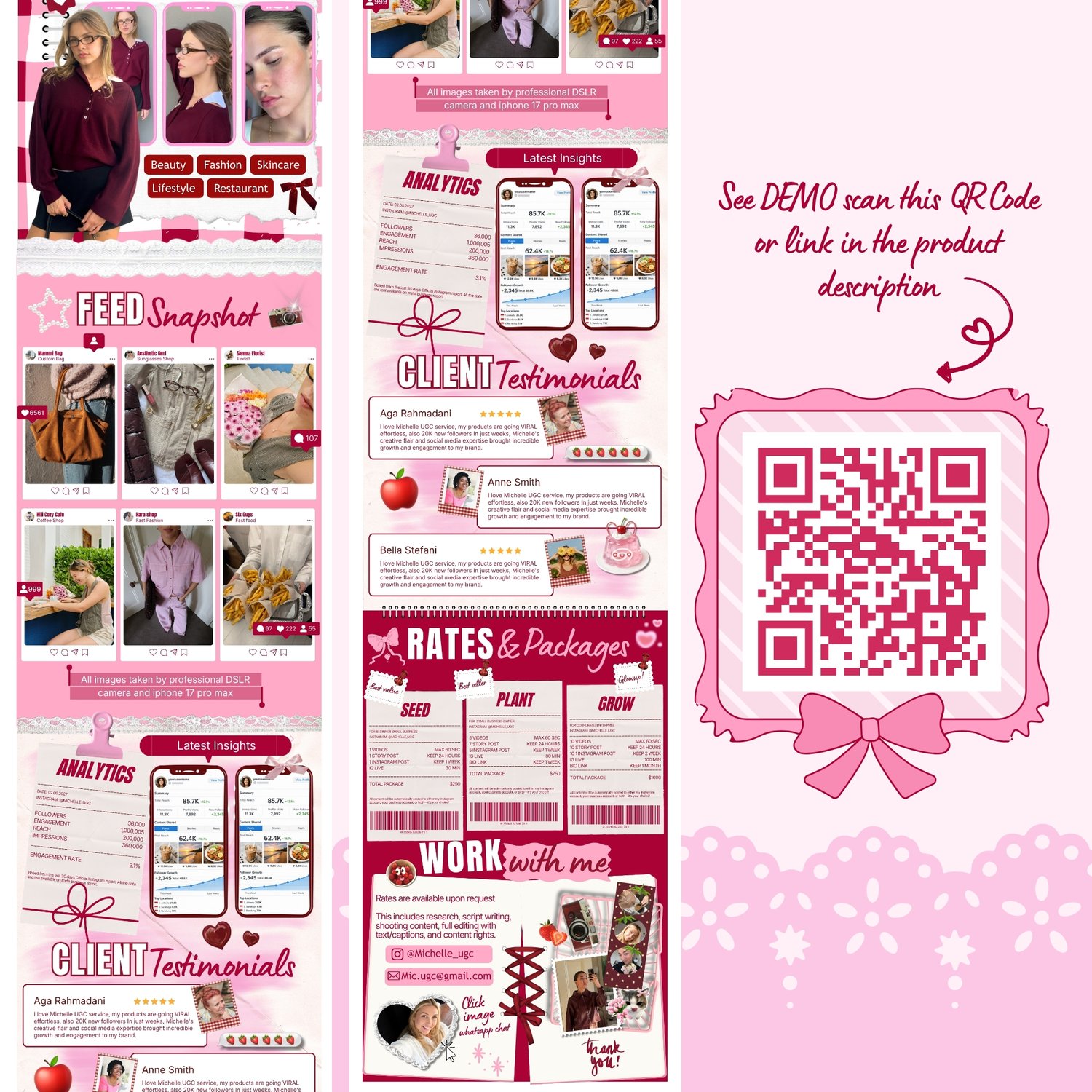 UGC Portfolio Website Cherry Pink Canva Template Responsive on mobile and desktop
