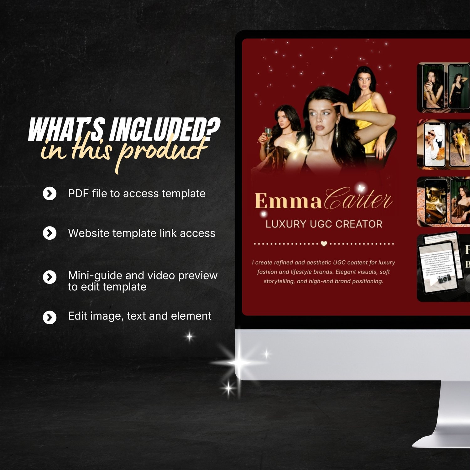 Dark Luxury Red Link in Bio Canva UGC Template. The deep red and dark luxury design creates a strong, confident look while keeping all your important links in one beautiful page. Fully editable in Canva and easy to customize