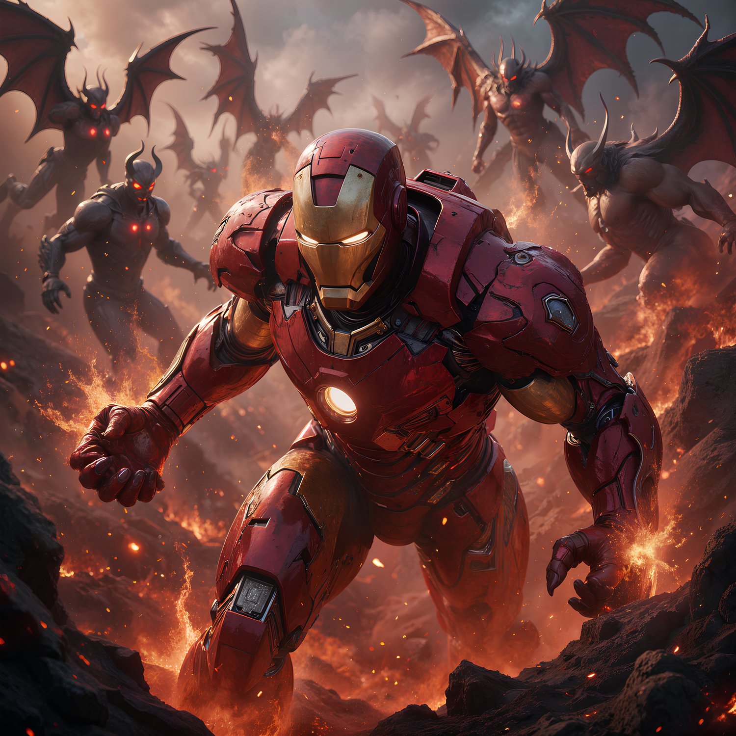 Iron Man engaging on the forces of hell