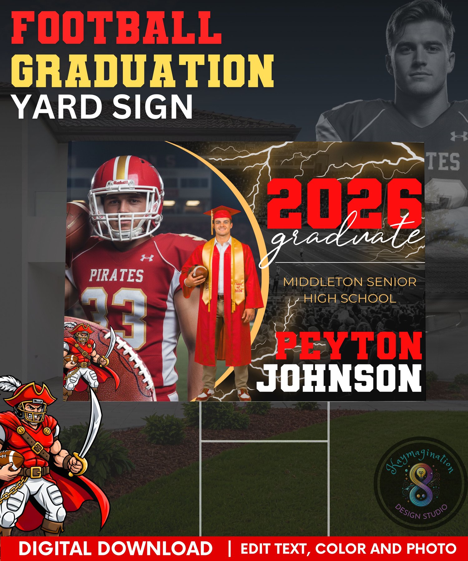 football graduation template, graduation yard sign template, senior yard sign template, football grad template, class of 2026 template, graduation canva template, senior football template, graduation sign design, editable yard sign template, grad yard sig
