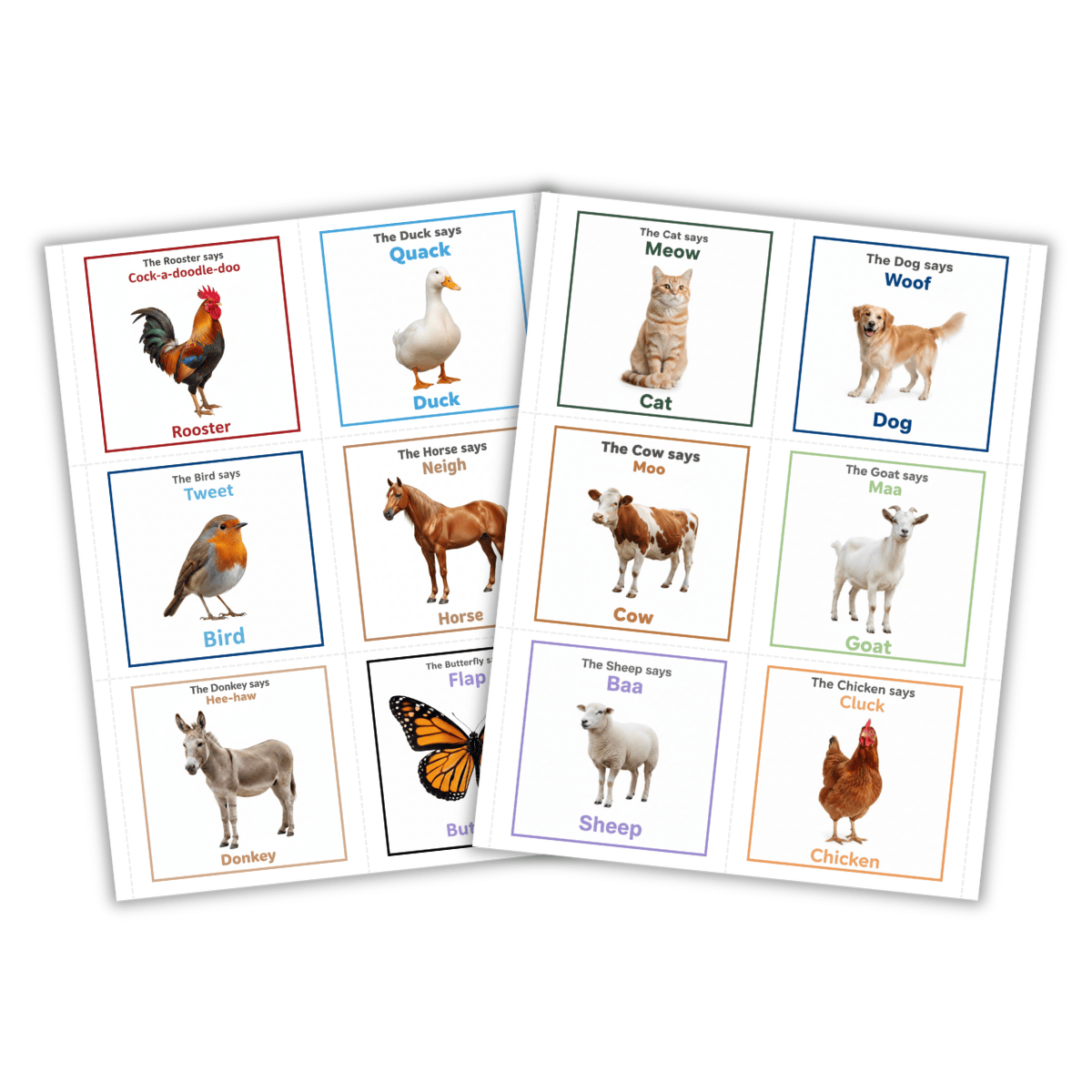 Animal Names & Sounds Printable Flashcards Pictures | Speech Therapy ...