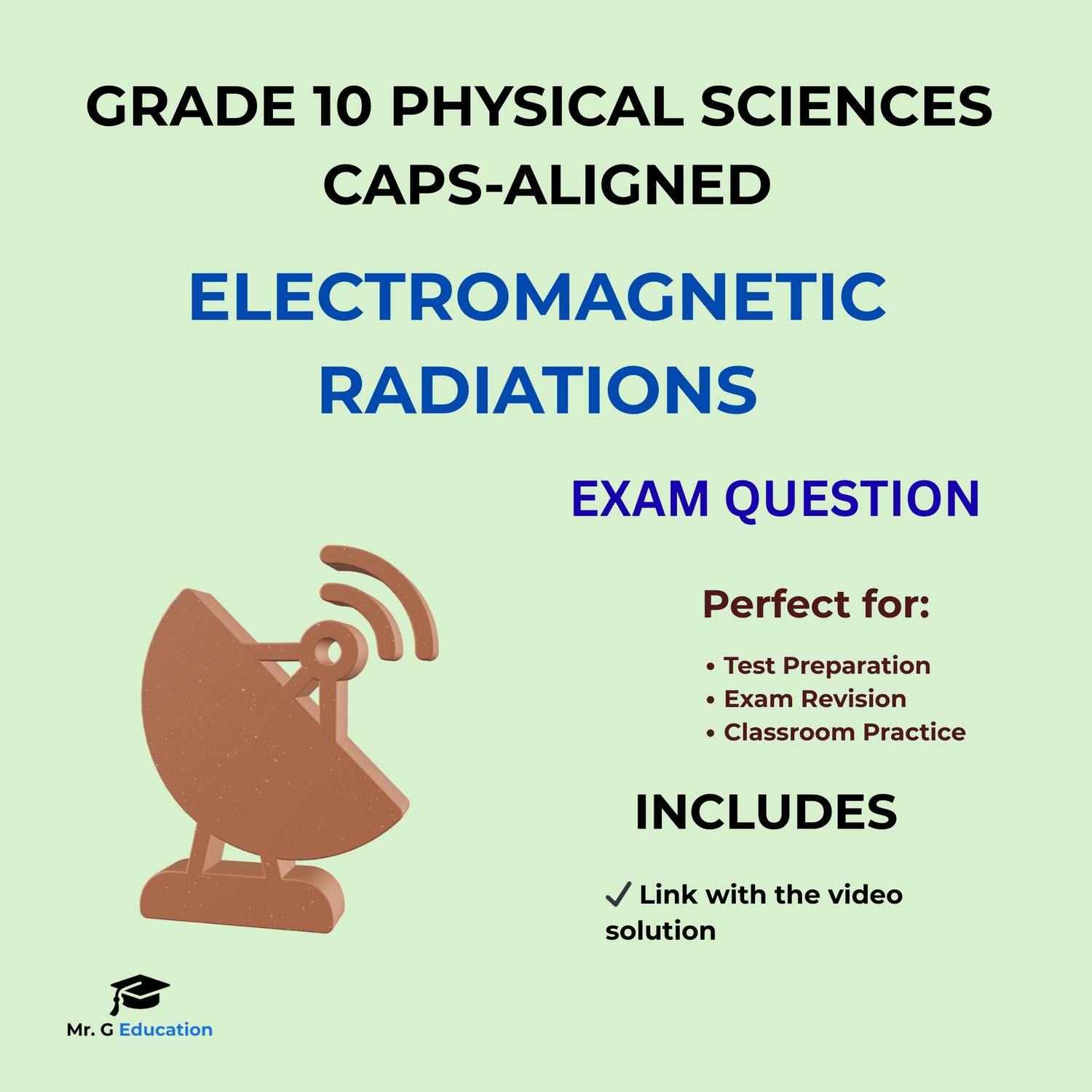 Grade 10 Physical Sciences electromagnetic radiation exam question revision resource with linked video solution