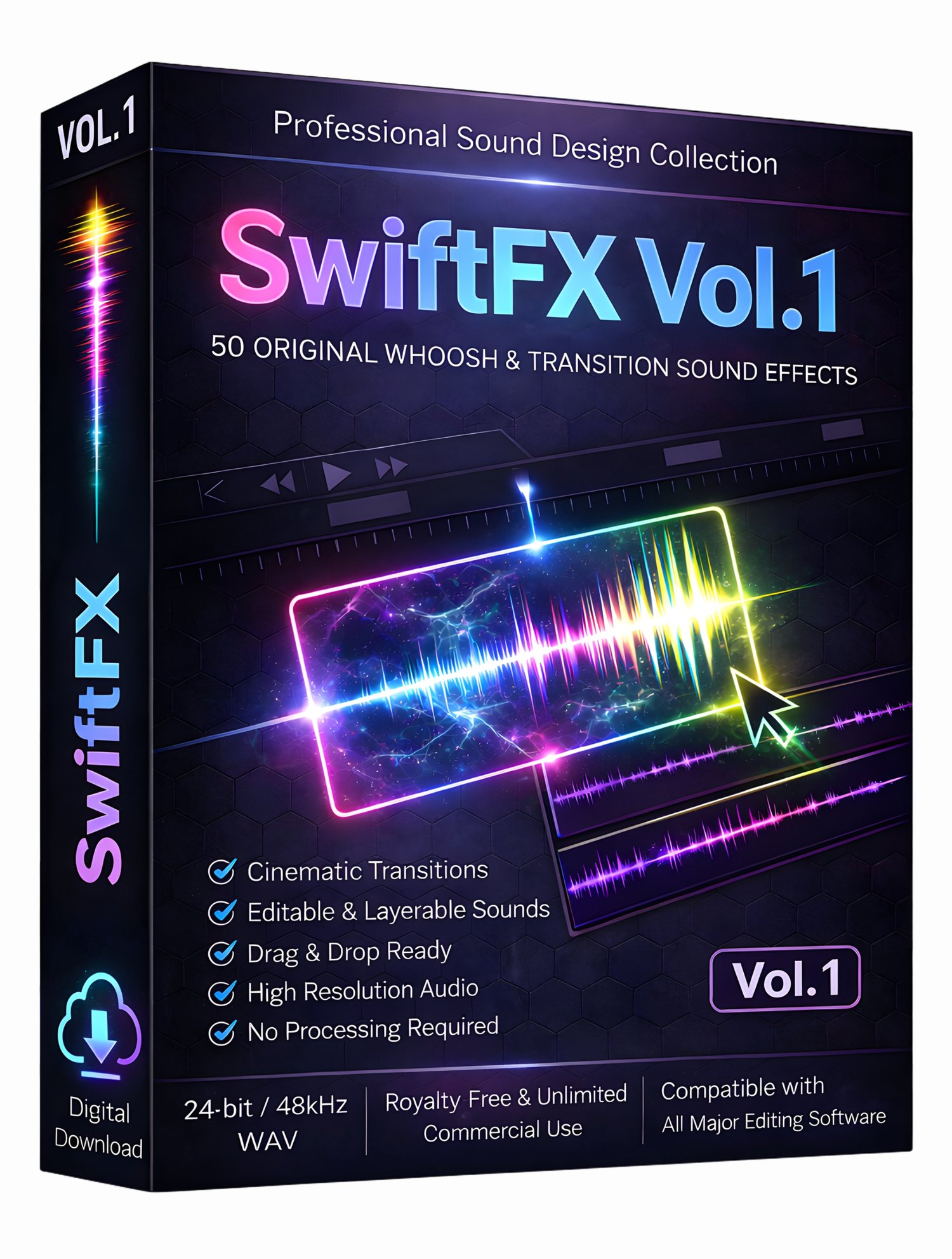 50 cinematic whoosh and transition sound effects for video editing, film, trailers, and motion graphics. High-quality 48kHz/24-bit WAV SFX designed for filmmakers, editors, YouTubers, and content creators. Royalty-free and ready for professional media pro