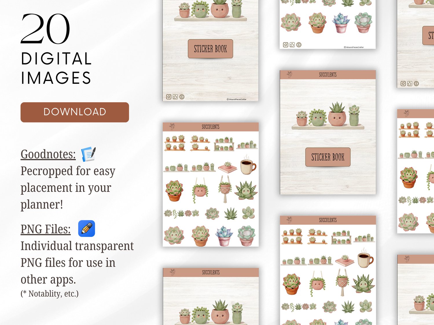 FREE Succulent Digital Sticker Sampler | 20 PNG Plant Stickers | GoodNotes