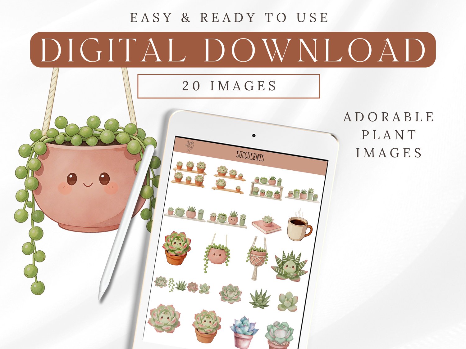 FREE Succulent Digital Sticker Sampler | 20 PNG Plant Stickers | GoodNotes