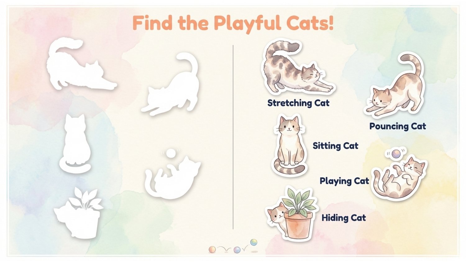"Educational cut-and-paste activity page for toddlers featuring adorable sleeping kittens and fluffy cat breeds."