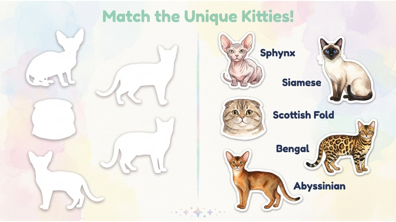 "Educational cut-and-paste activity page for toddlers featuring adorable sleeping kittens and fluffy cat breeds."