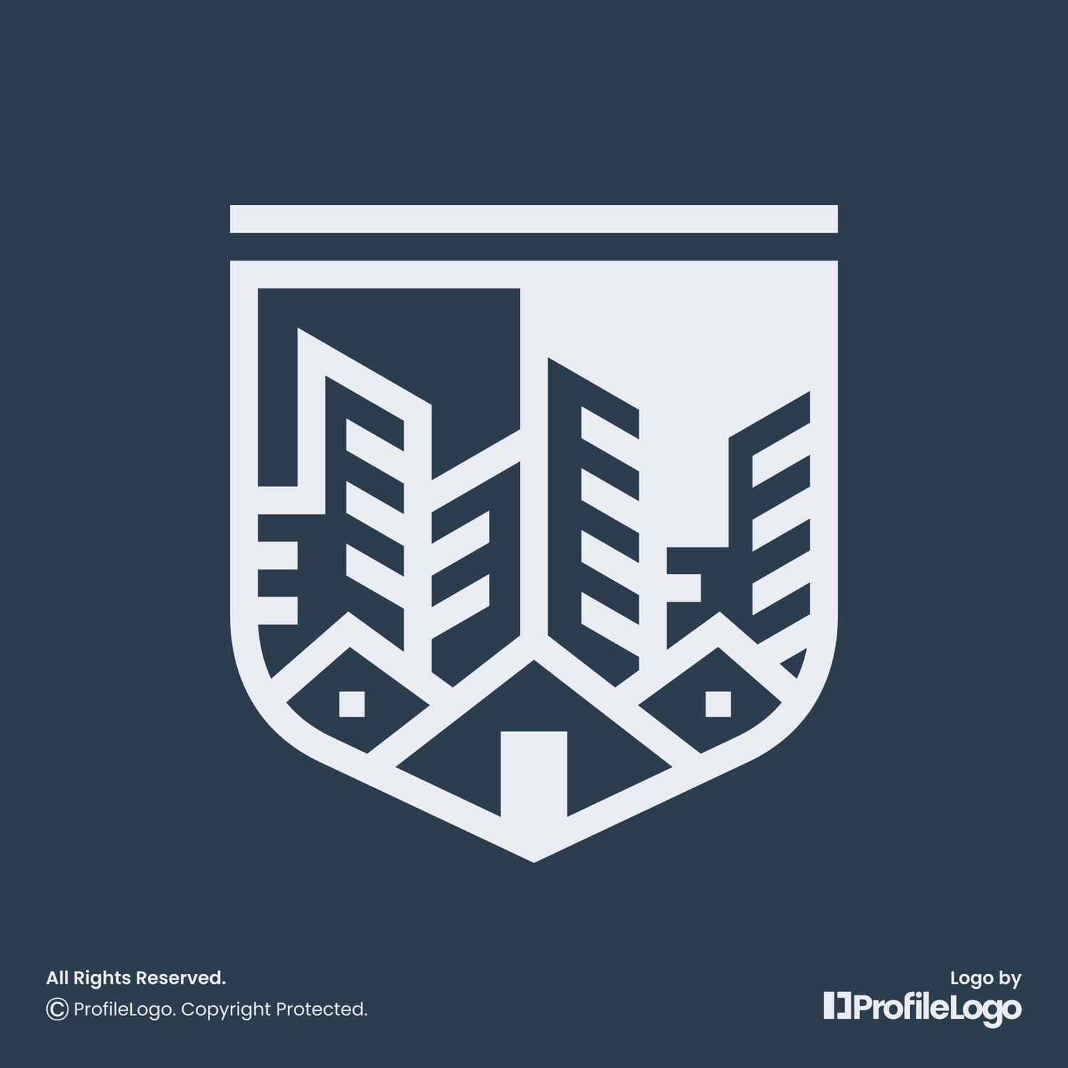 Shield property building logo by ProfileLogo with dark blue background