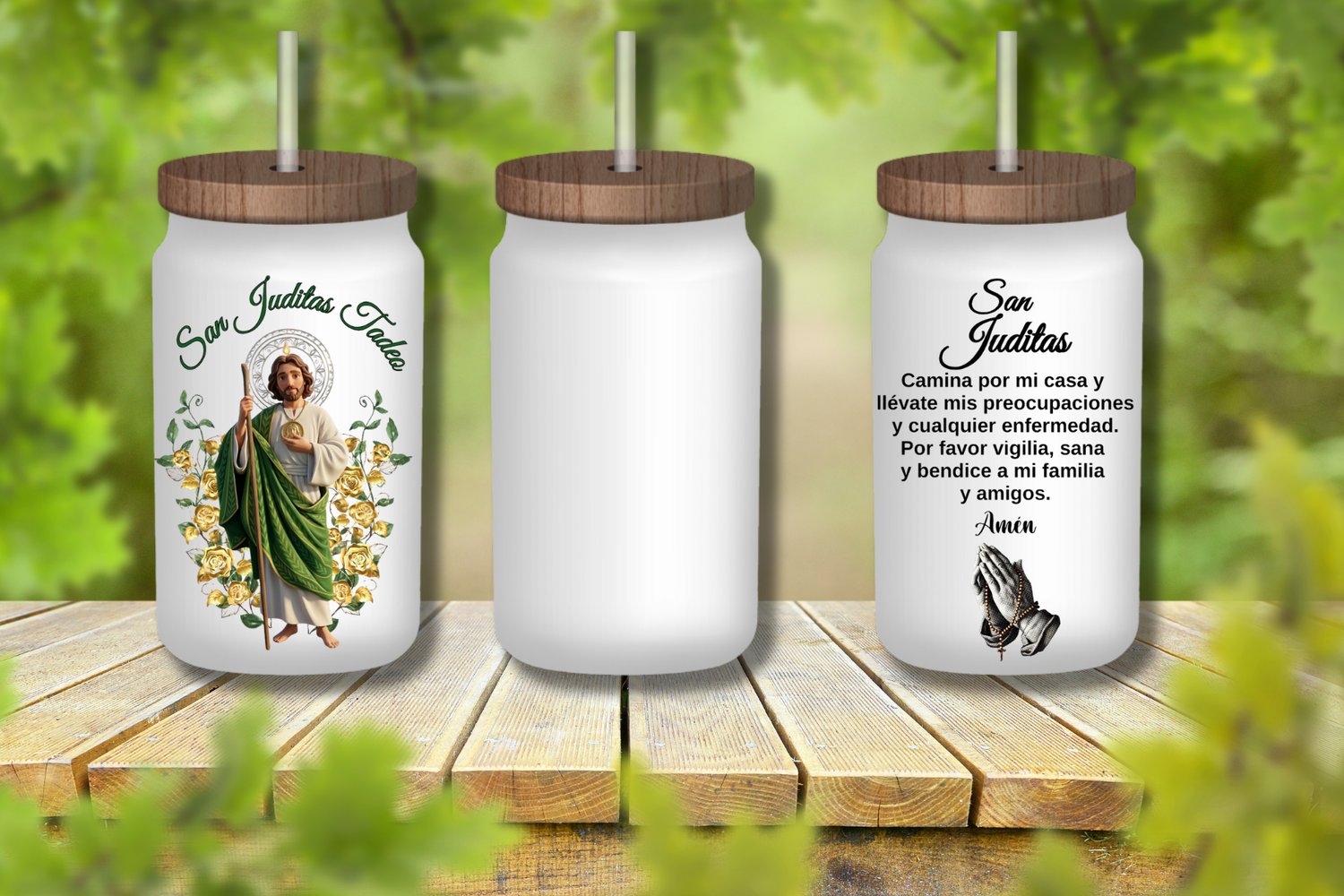 Catholic Libbey Cup Wrap | San Judas Tadeo Spanish Prayer Tumbler Design