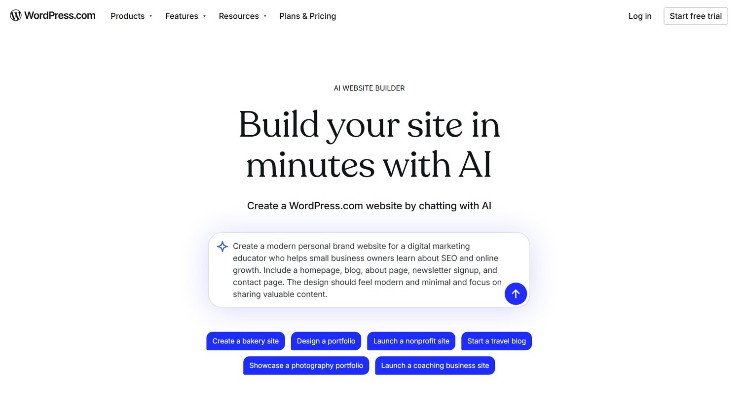 Trying WordPress.com AI website builder.