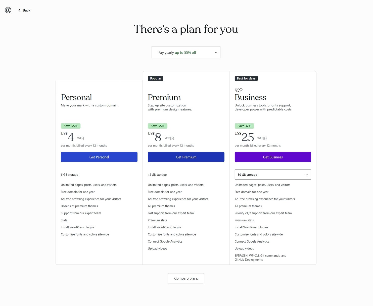 WordPress.com website builder pricing