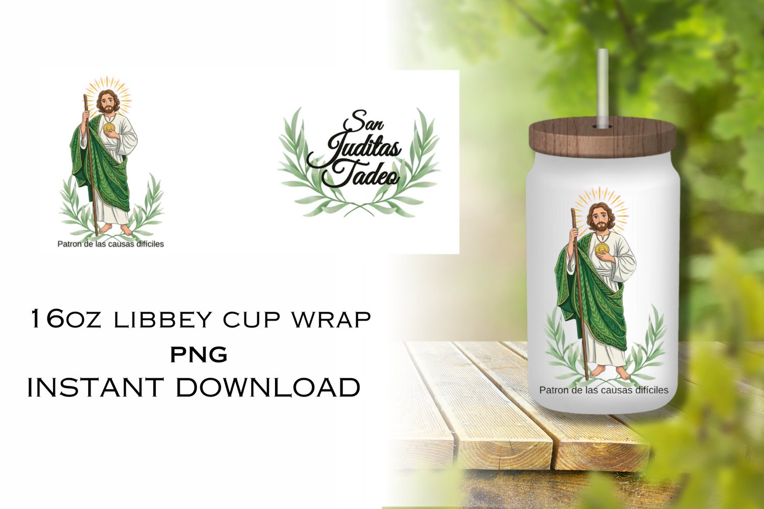 Catholic Libbey Cup Wrap | San Judas Tadeo Spanish Prayer Tumbler Design