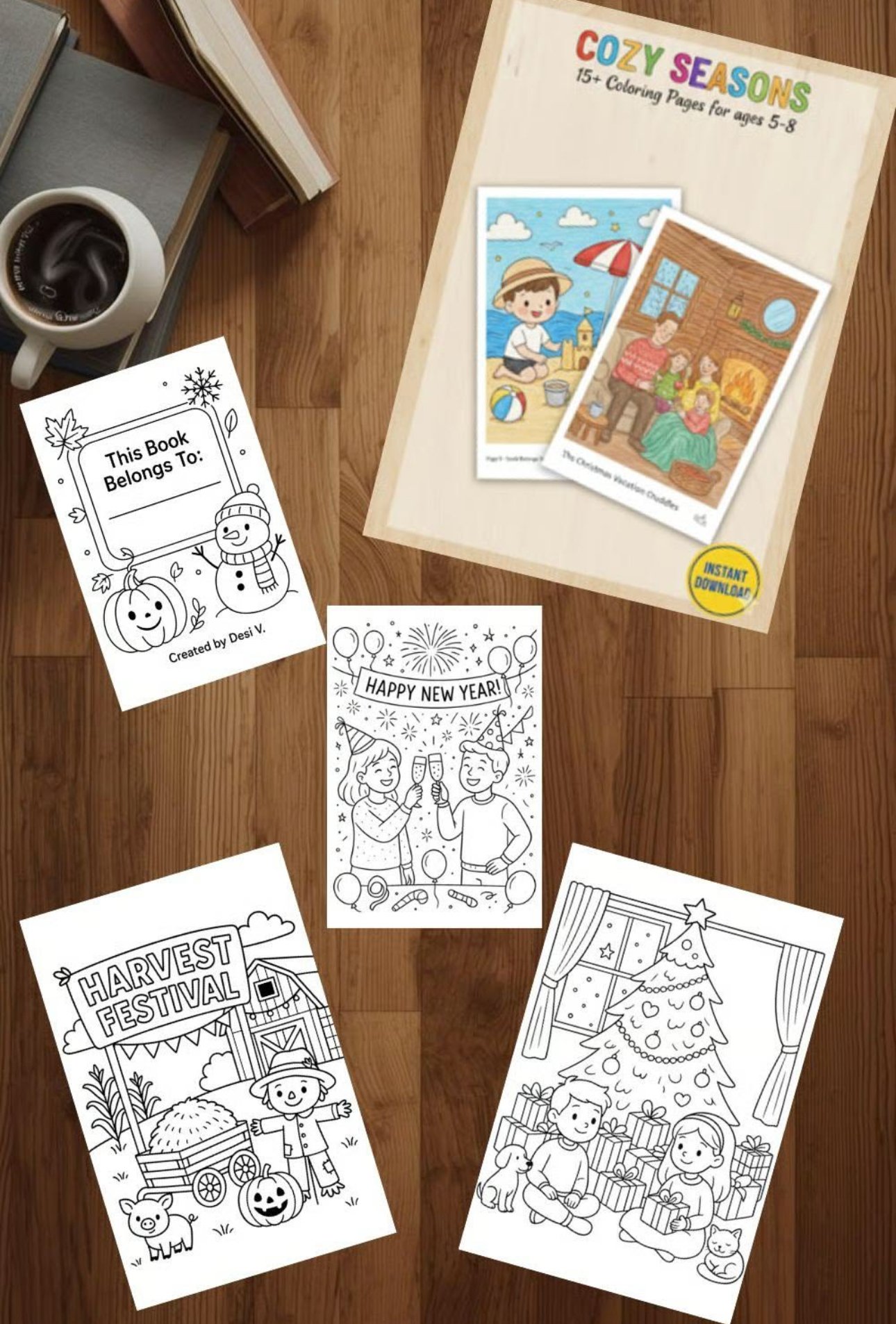 30+ Cute Kids Coloring Pages Bundle | Dinosaurs, Highland Cow & Seasonal Fun