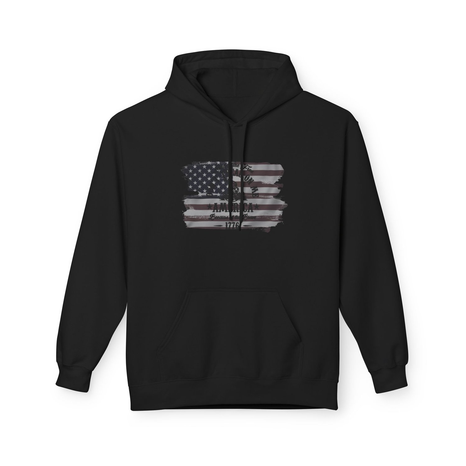 Black-on-black 1776 Heritage hoodie. A subtle, stealth-style patriotic graphic on a premium matte-black Softstyle® sweatshirt.
