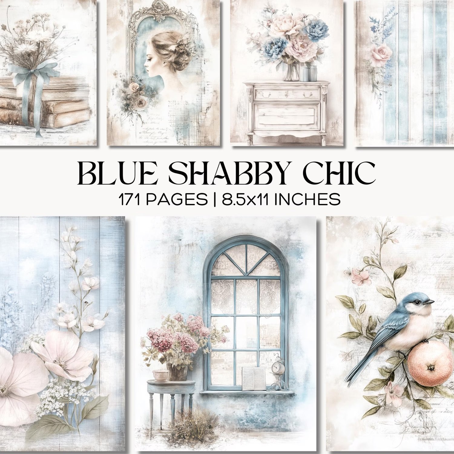 Blue Shabby Chic Junk Journal Kit