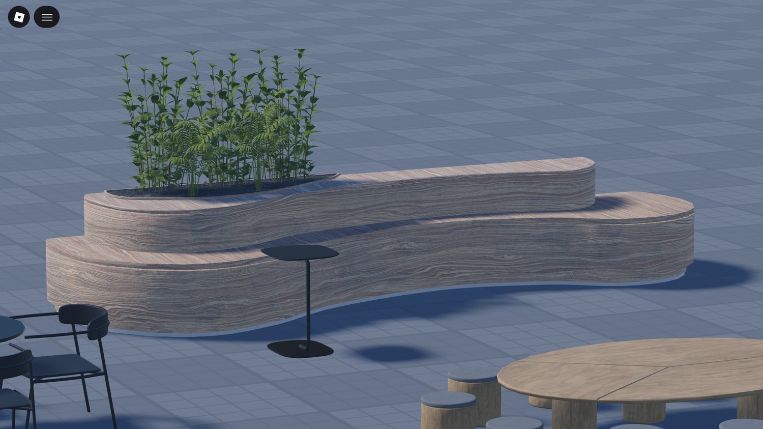 Detailed Roblox shopping mall wooden dining table with chairs