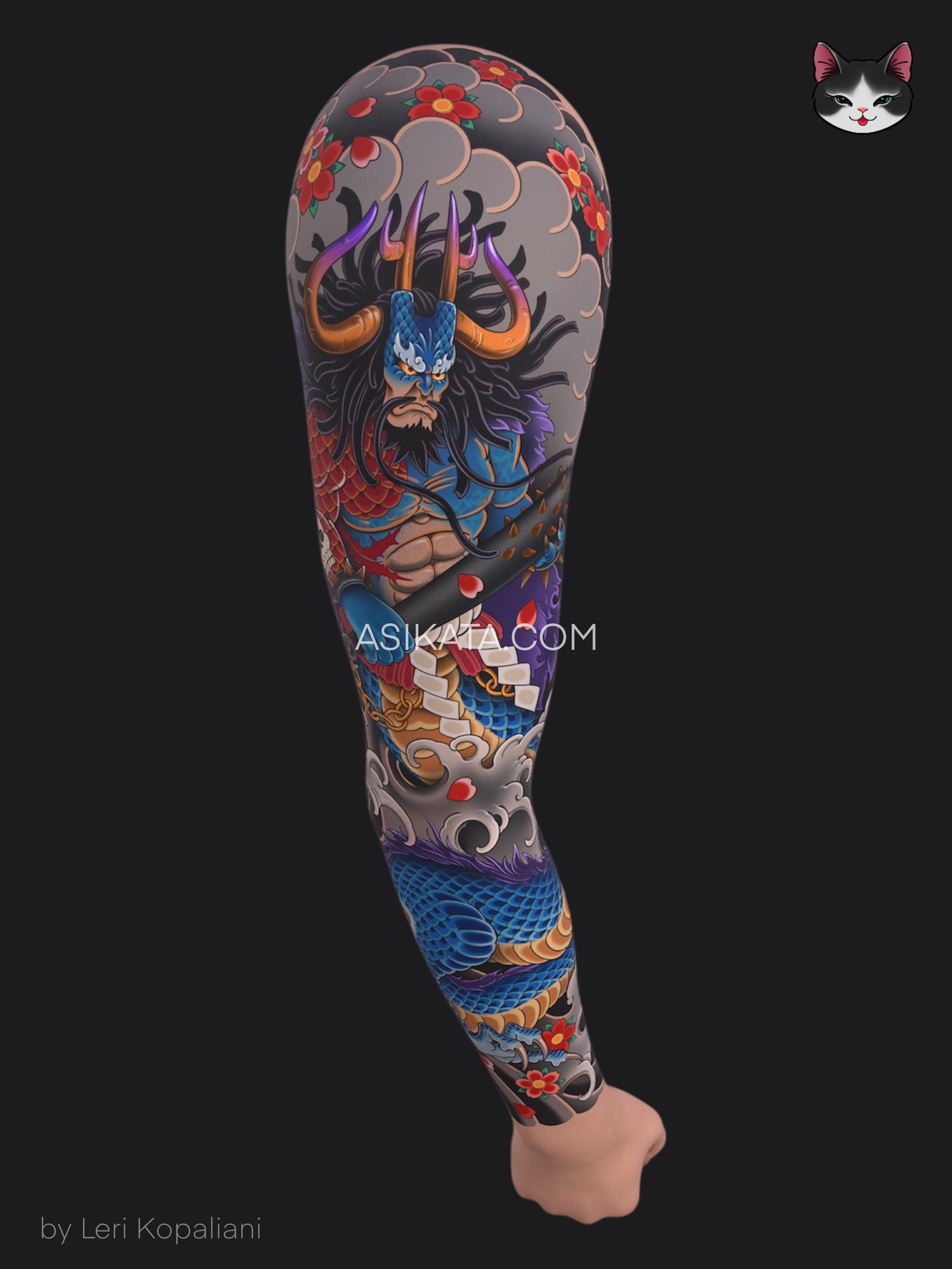 kaido full sleeve custom tattoo design