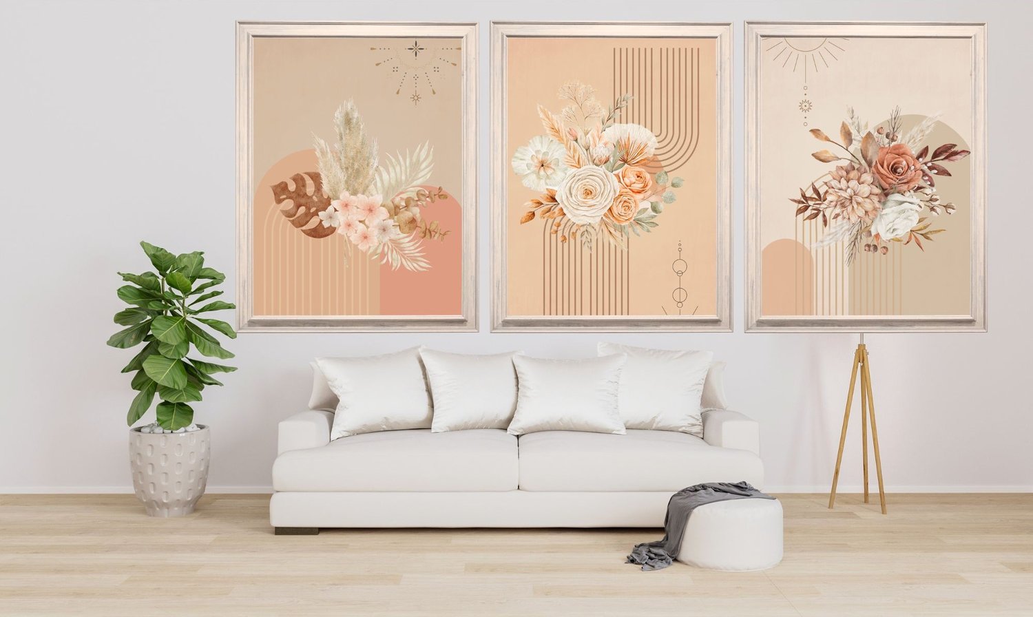 Boho Floral Wall Art Set of 3 Prints – Neutral Botanical Wall Decor ...