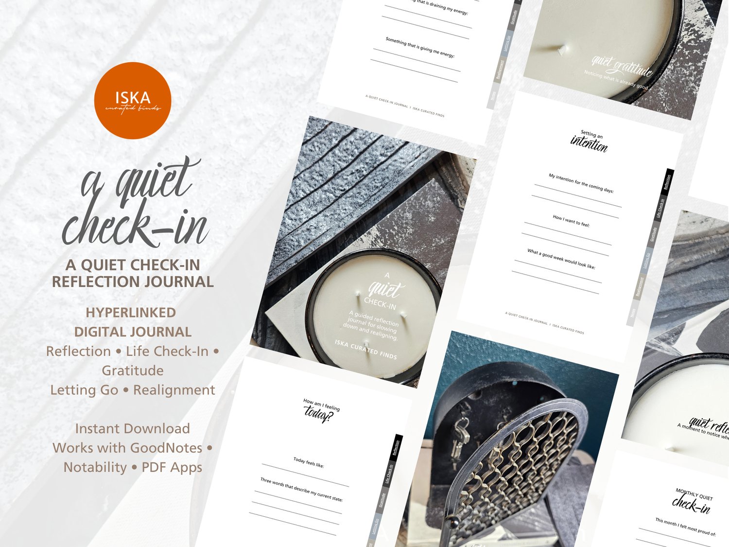 A Quiet Check-In Journal digital reflection journal by Iska Curated Finds for mindfulness and intentional living