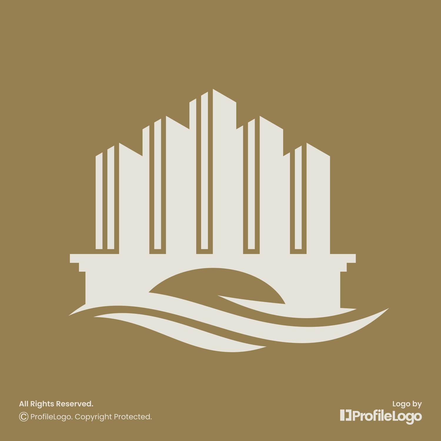 Luxury town building bridge logo by ProfileLogo with dark background