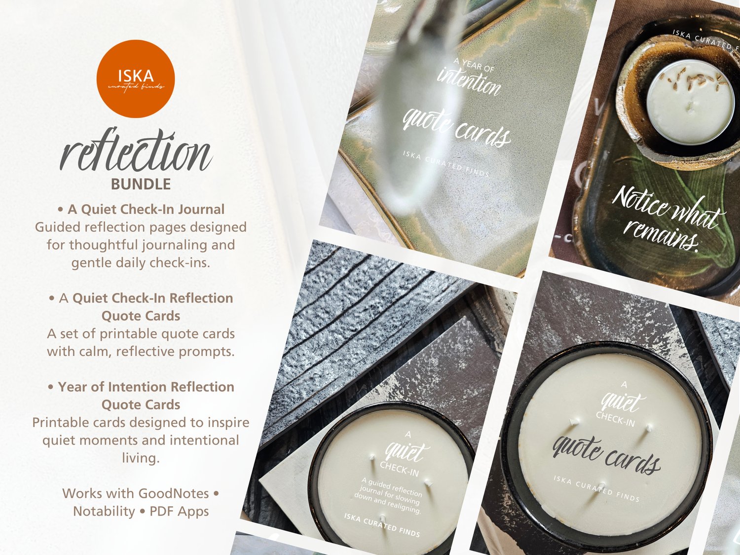 Reflection Bundle digital journal and printable quote cards for intentional living by Iska Curated Finds