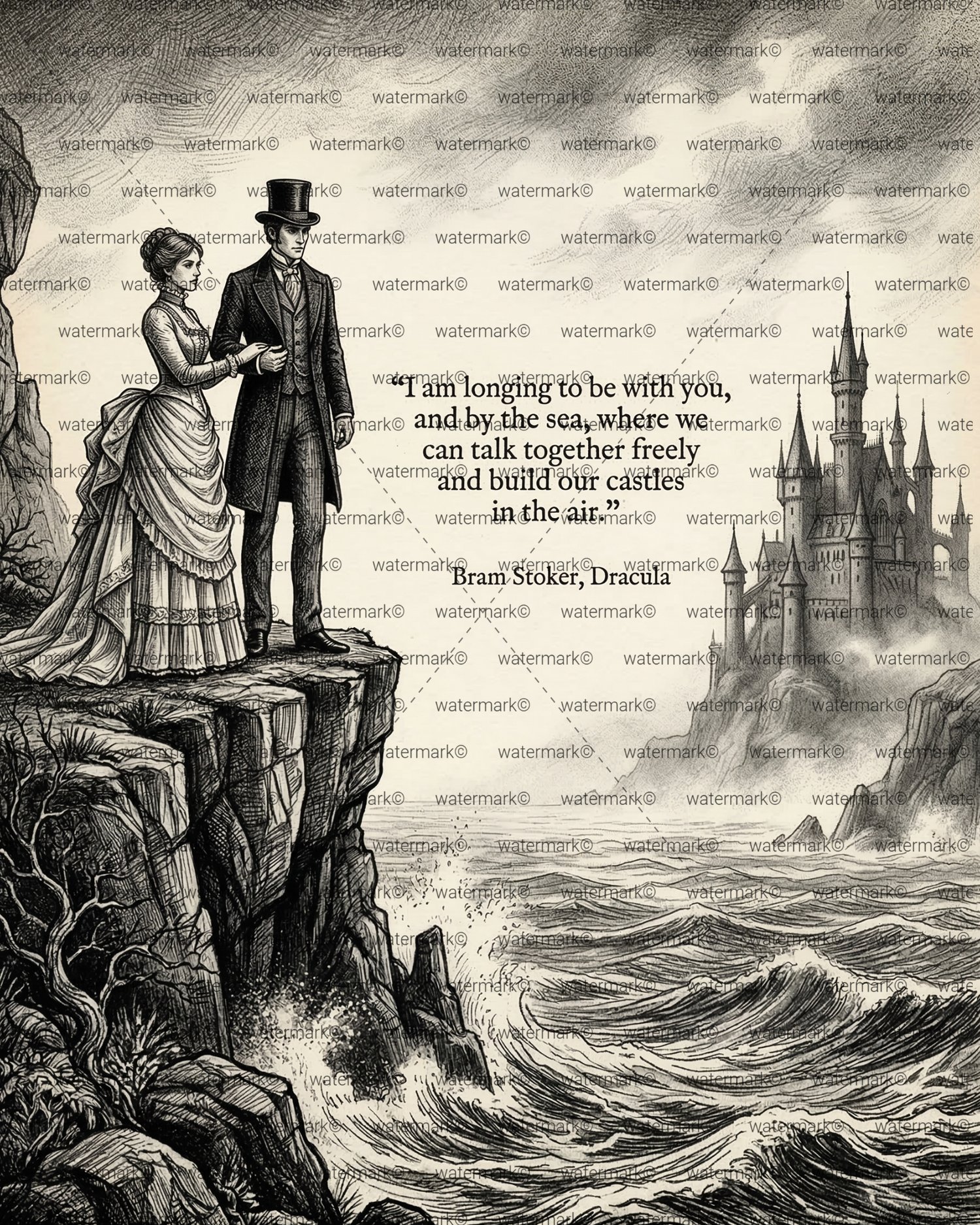 Dracula Wall Art, Dark Academia Decor, Victorian Etching, Gothic Home Decor, Bram Stoker Quote, Literary Art Print, Classic Horror Art, Vintage Ink Sketch, Bookish Gift, Digital Download Art