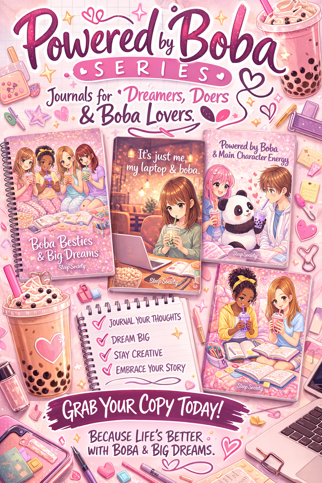Powered by Boba Series: Journals for Dreamers, Doers, & Boba Lovers