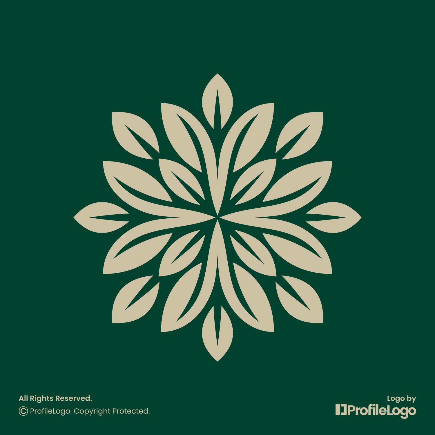 Elegant abstract plant leaf logo by ProfileLogo with dark green background