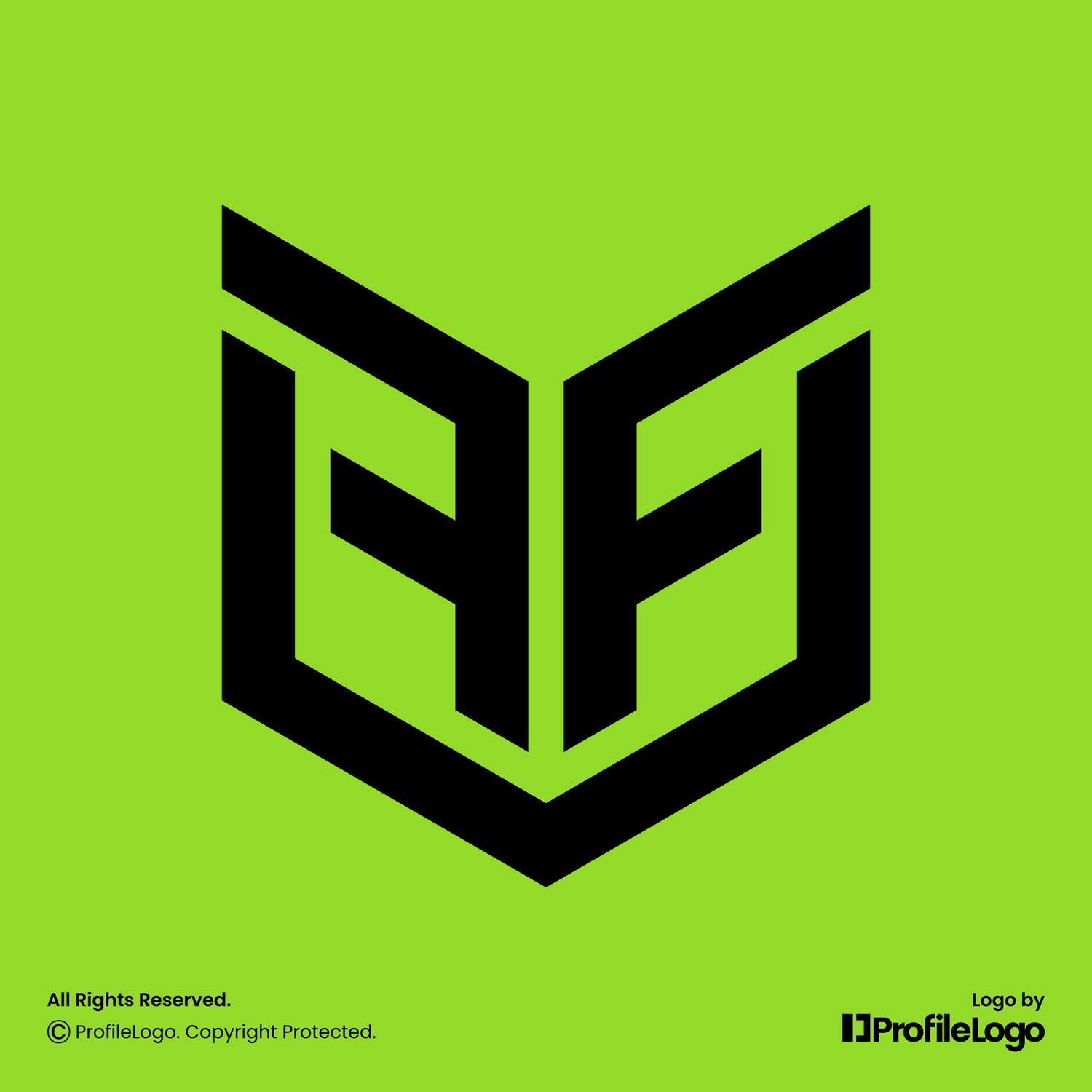Simple abstract shield letter FF logo by ProfileLogo with green background