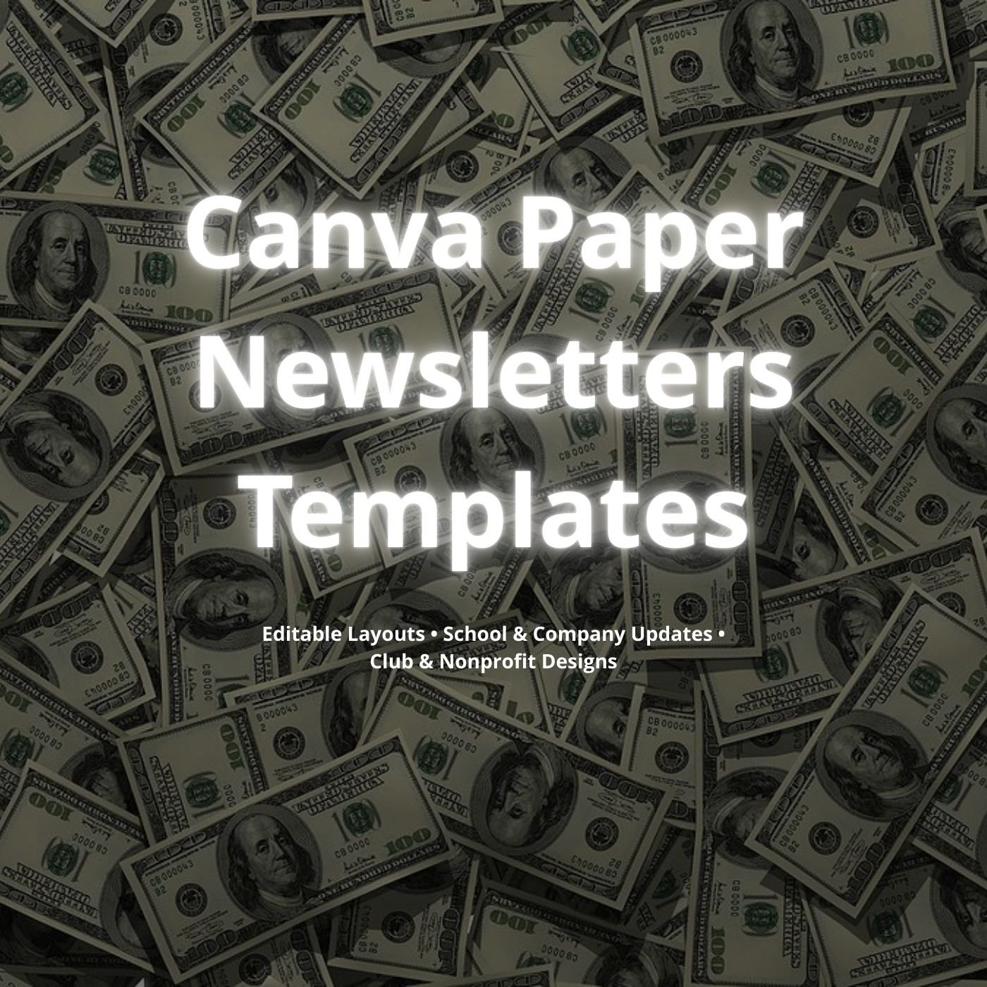Product cover with money background and title ‘Canva Newsletter Templates’.