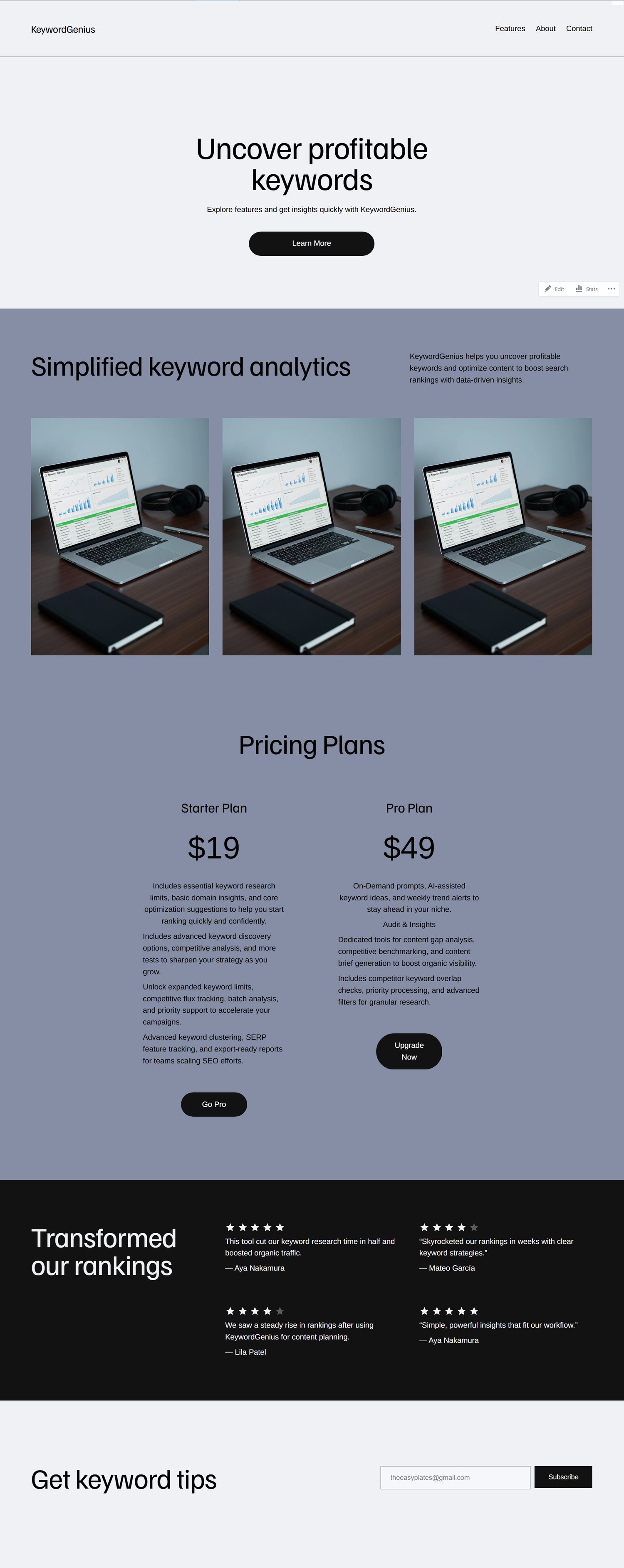 A fully built SaaS website by WordPress.com AI website builder