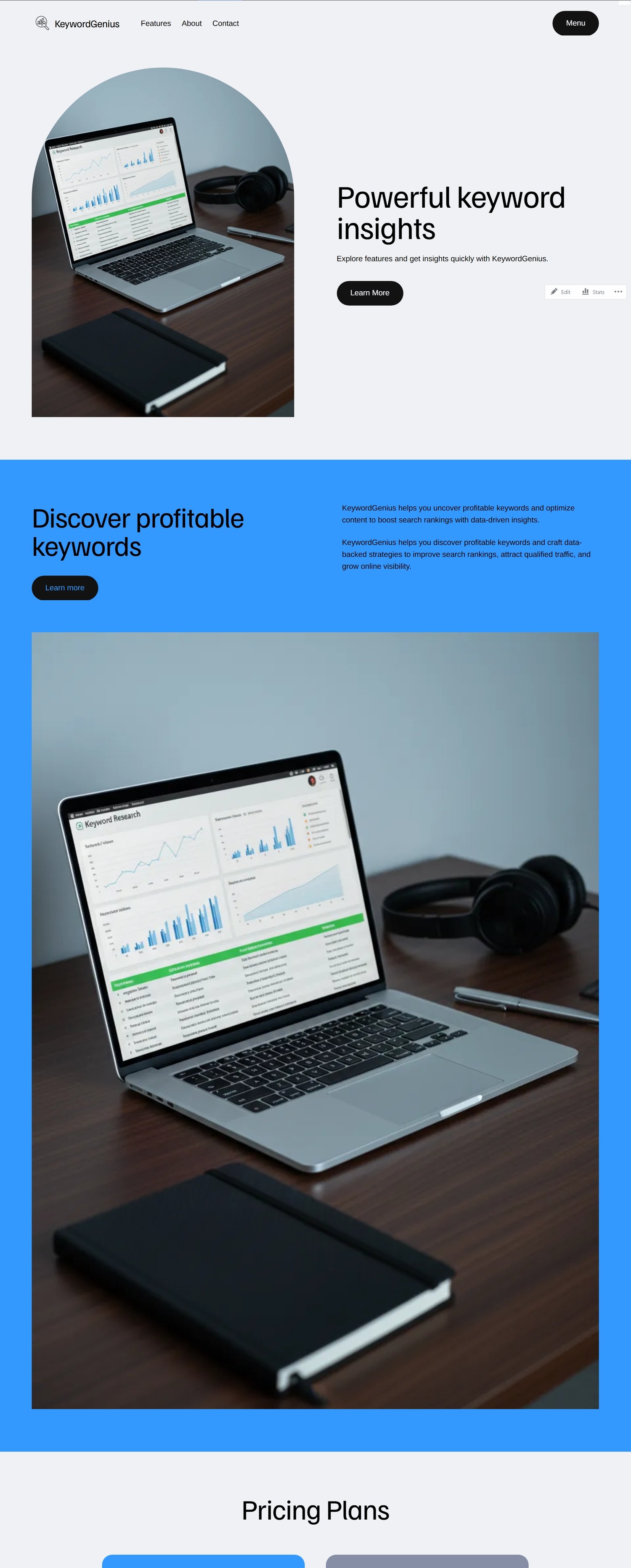 A fully built SaaS website by WordPress.com AI website builder