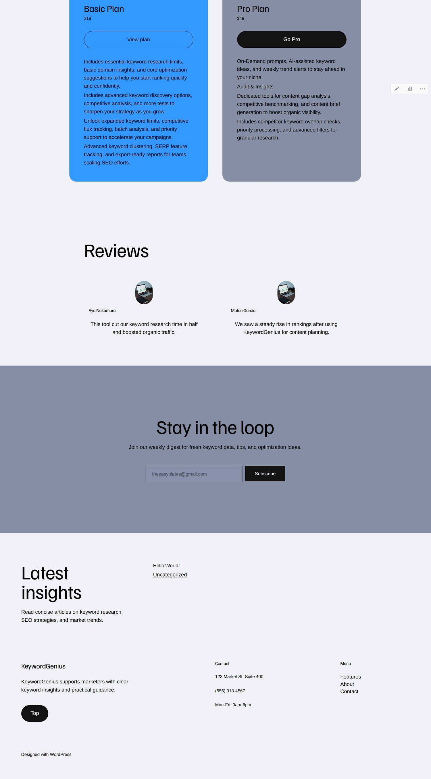 A fully built SaaS website by WordPress.com AI website builder