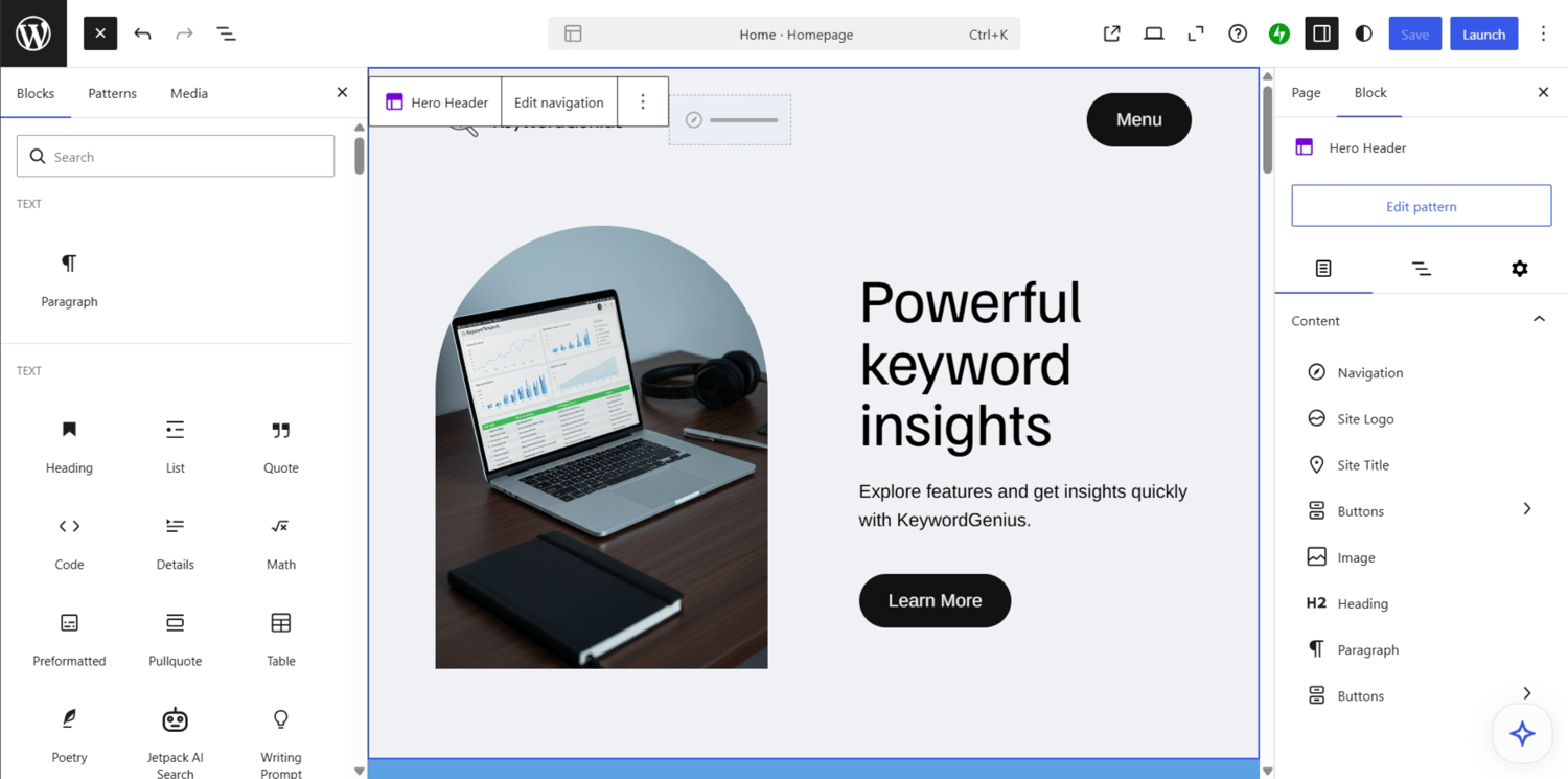WordPress.com web editor user dashbaord
