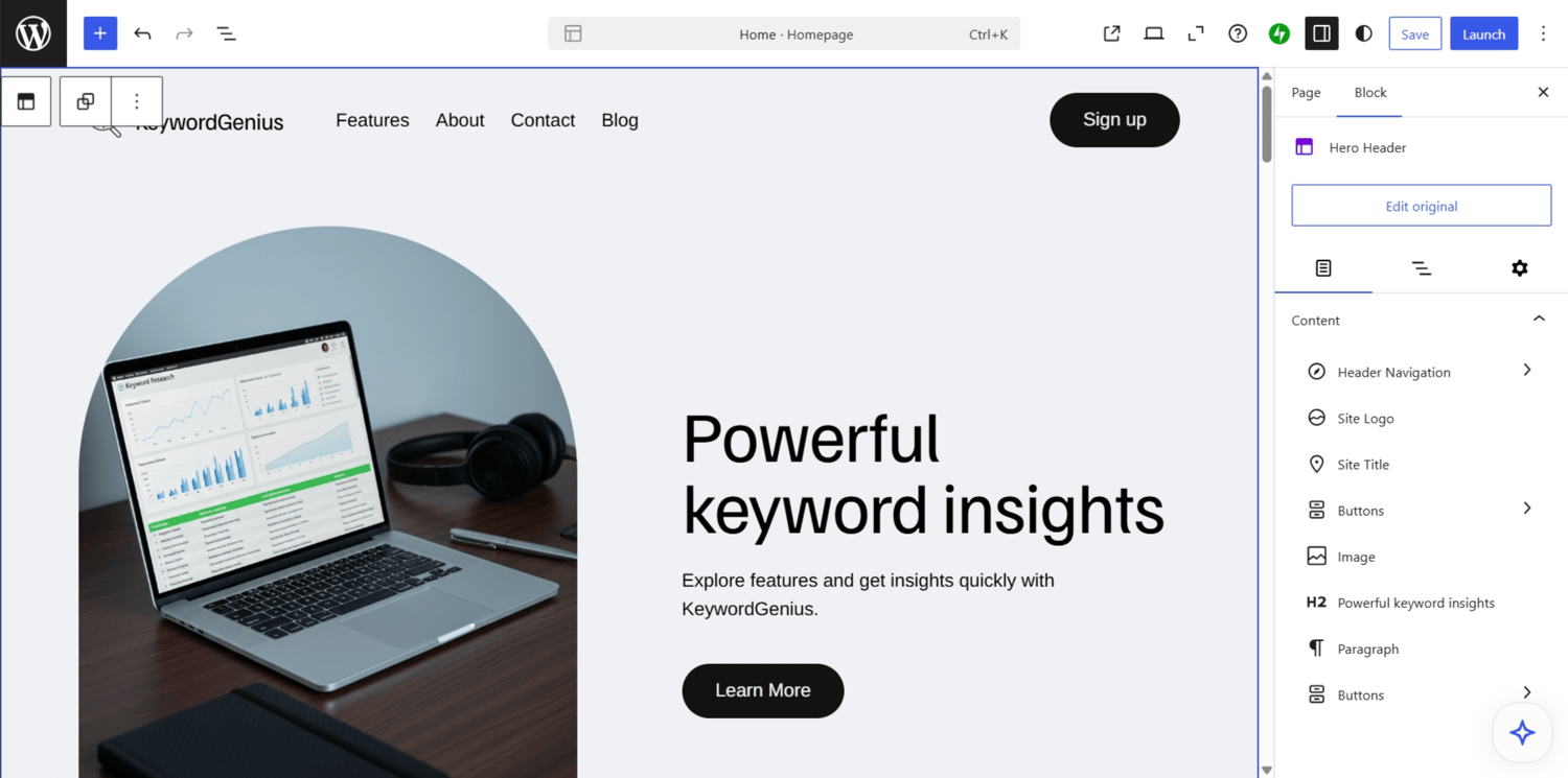 WordPress.com web editor user dashbaord