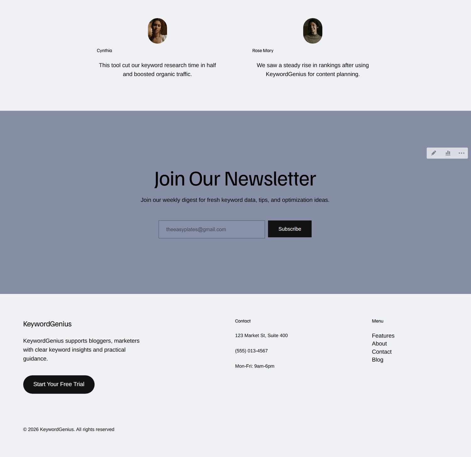Final result from WordPress.com AI website builder