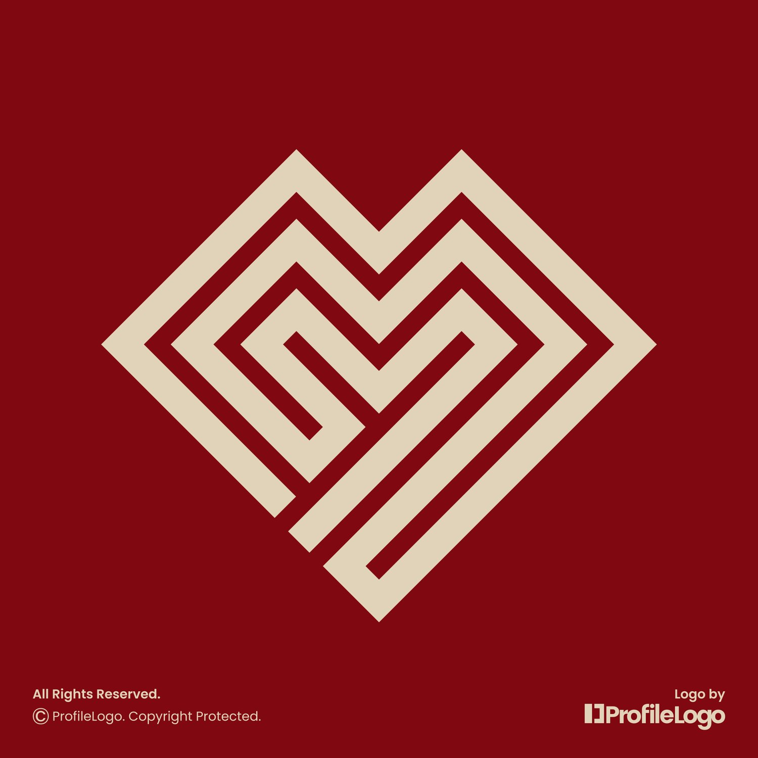 Geometric line love heart letter M logo by ProfileLogo with red background