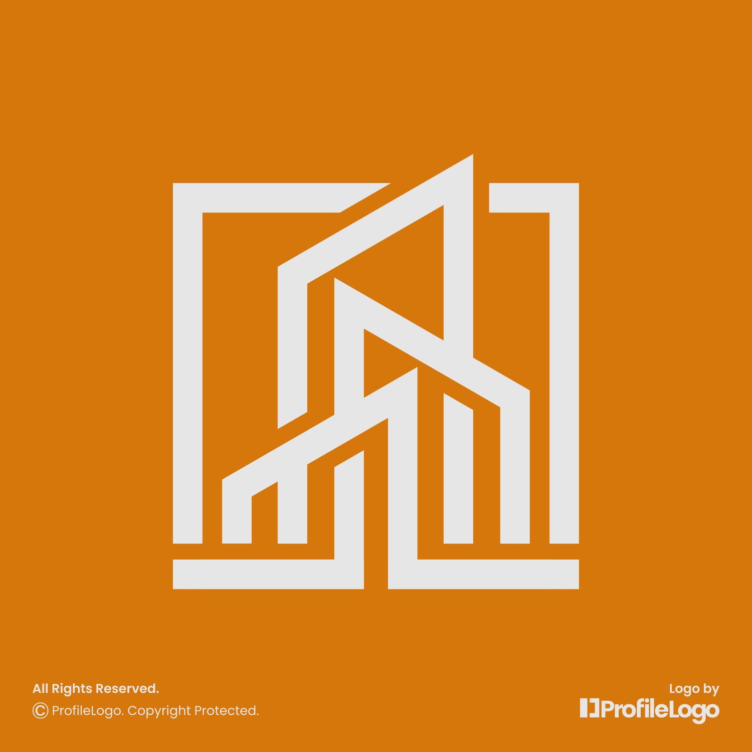 Modern line building architecture logo by ProfileLogo with orange background