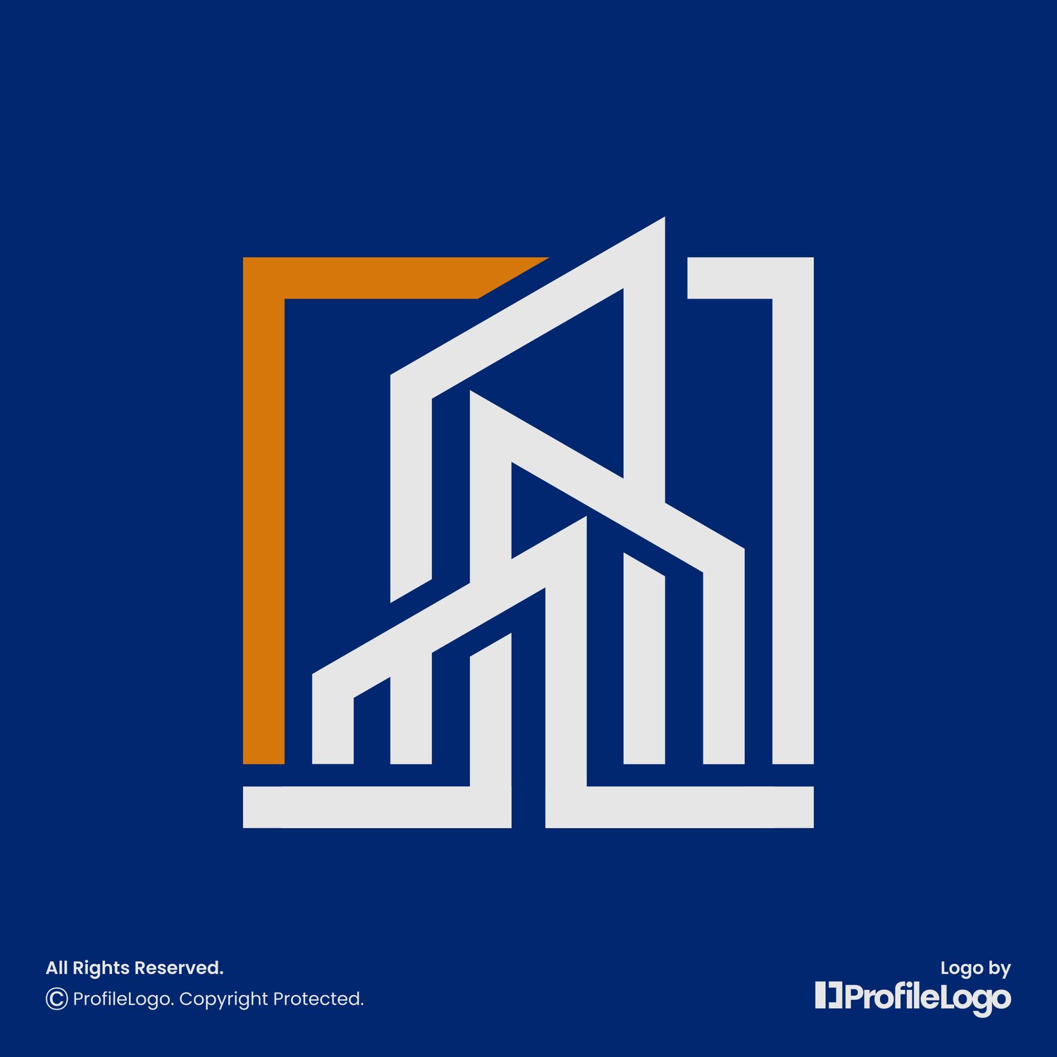 Modern line building architecture logo by ProfileLogo with blue background
